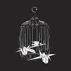 手绘鸟笼中的纸鸢插画矢量图素材