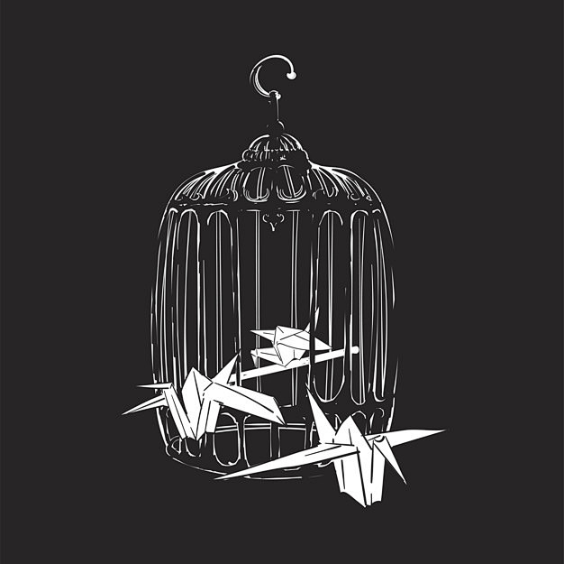 手绘鸟笼中的纸鸢插画矢量图素材