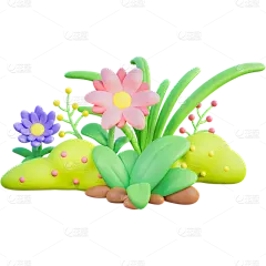 传统节气立春春天春季软3D风花丛花组合元素素材