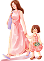 插画节日粉色温馨手绘笑脸彩色母亲节母女手绘插画图片