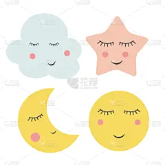 可爱的,云,月亮,星星,白色,夜晚,自然,重复,睡觉,爱