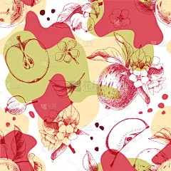 水果,苹果,四方连续纹样,动物手,素食,清新,纺织品,食品,壁纸,绘制