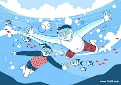 冲浪划水 手绘水上竞技休闲运动插图插画PSD素材_商务插画_素材下载-乐分享素材网