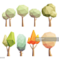 Low poly trees : Vector Art 小树矢量low poly 低面低多边形卡通图片 #素材#