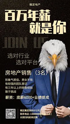金融保险百万年薪房地产销售招聘海报