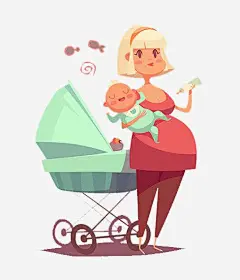 母婴高清素材 卡通 奶瓶 婴儿 婴儿车 平扁图形 母亲 元素 免抠png 设计图片 免费下载