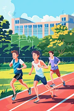 AI数字艺术扁平风校园运动会人物插画