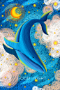 彩色线条 好梦成真 梦境精灵 鲸鱼插图插画设计 JY00015