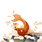 浪花上的锦鲤嘴上喷出元宝节日插画图片素材
