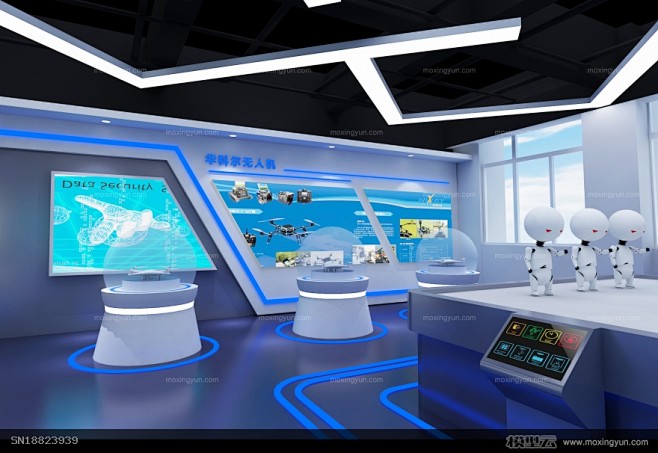 现代科技无人机机器人展厅3d模型