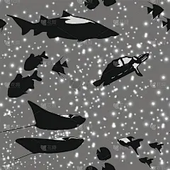无缝图案与美丽的鱼像在太空中的星星