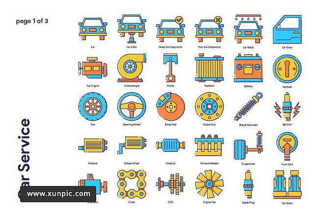 汽车维修服务主题的矢量图标素材 图标ic...