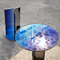 Blue Purple Glass Clear Transition Color Round Side Table Customizable For Sale 1
