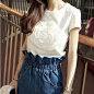 精品T恤时尚2014夏装新款短袖修身圆领 白T 花朵 衣服白色韩版女-淘宝网