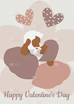 一个女孩和一个男孩在接吻。情人节的节日。正面彩色明信片印刷在杯子，枕头，封面，滑翔机。矢量插图。