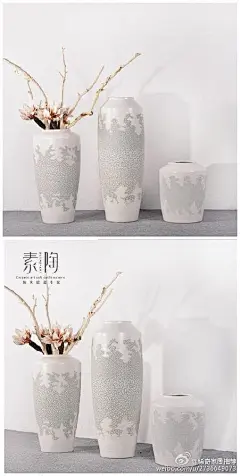 简约陶瓷大花瓶 花插O页链接创意复古白底青花陶瓷花瓶摆件，花瓶瓷质光滑细腻，洁白透亮，非常具有质感，配上古色古香的青花，别具一番韵味。简约的器形，复古大气，非常具有装饰效果，给您的家居装饰带来一种别样的美感。#花花插画#@北坤人素材