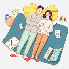 情人节情侣躺床规划一年清单手绘插图图片大小2000x2000px 图片尺寸2.06 MB 来自PNG搜索网 pngss.com 免费免扣png素材下载！笔记本电脑#红色拖鞋#黄色枕头#咖啡杯#卡通手绘#情侣#情人节#手机#睡衣#速写板#