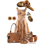 This set features a Kentucky Derby hat and vintage-inspired "Treacle Tart" dress. A soft, neutral look for Spring with other warm caramel items (such as the Fossil bag and Michael Kors shoes) and vintage & wooden jewelry (including Chanel ea