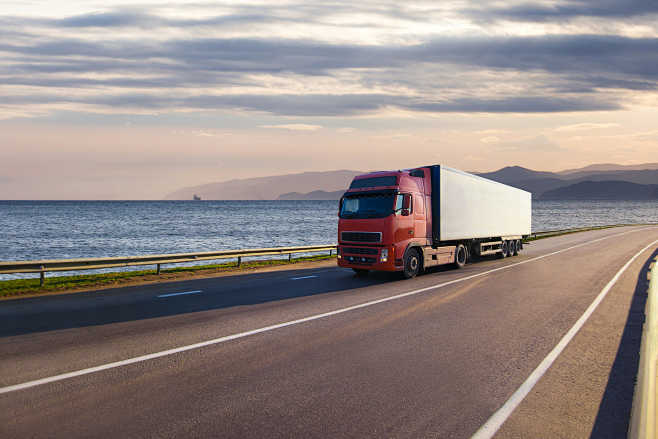Truck on a road near...