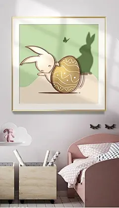 可爱手绘莫兰迪动物复活节兔子小清新萌宠装饰画