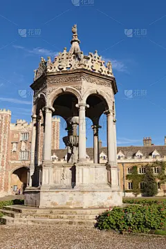 圣三一学院,剑桥大学,都铎时代风格,垂直画幅,天空,无人,喷泉,古老的
