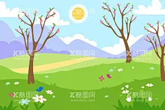 矢量春天背景  - 源文件下载【酷图网】矢量春天背景,春天风景壁纸,春天壁纸,绿色背景,大自然,清新,景色,自然季节,春季,四季,插图,卡通,风景地形,