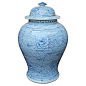 20" Chain Temple Jar, Blue/White