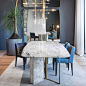 大理石餐桌椅组合长方形后现代简约北欧轻奢不锈钢家用吃饭桌子