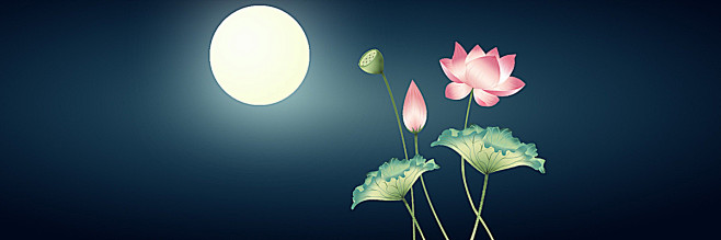 青色月亮荷花古典荷塘月色海报banner浪漫梦幻图库png图片网图片素材