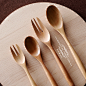 日式简约木制餐具套装 木制沙拉勺子叉子创意情侣四件套 木勺饭勺