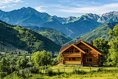山间的小木屋自然风景摄影图