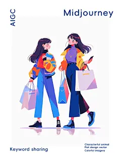 咒语分享✨UI扁平风电商插画和闺蜜逛街