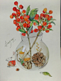 小清新手绘水彩 花卉 兔子 可爱 玻璃瓶