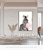 萌宠创意北欧装饰画客厅挂画卧室墙画动物斑马可爱粉色气球童趣画-艺购网