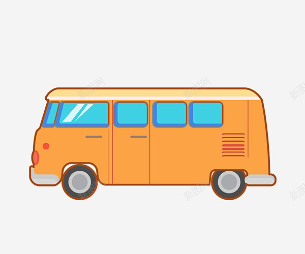卡通手绘黄色的大巴车 平面电商 创意素材