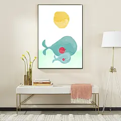 画心艺术 儿童房鲸鱼挂画装饰画卡通风壁画手绘油画工厂定制