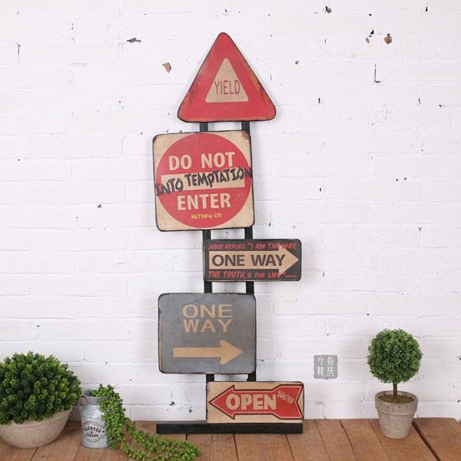 美式乡村创意铁艺壁挂装修指示牌咖啡吧店铺商场路标牌墙面装饰品淘宝