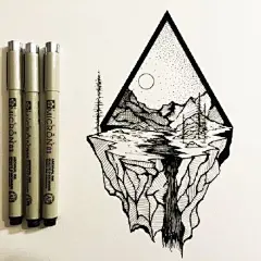 手绘，黑白画，线描，针管笔，将自然风景画进几何的艺术，来自插画师Derek Myers