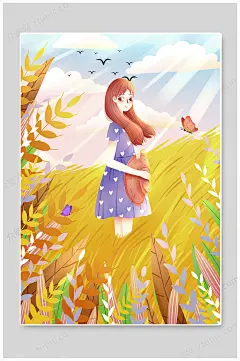 芒种节气小女孩插画