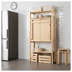 IVAR 伊娃 折叠桌收纳组合 - IKEA : IKEA - IVAR 伊娃, 折叠桌收纳组合, 如果你没有足够的空间，这一简单的解决方案就非常适合你，因为折叠桌可以用作书桌，也可以用作供2到3个人就餐的餐桌。隔板为你提供充足的储物空间，如果你想收纳物品，折叠桌子即可。实心松木为天然材料，经久美观，随时间流逝而更添质感。您可以将家具染成或涂成自己喜欢的颜色。