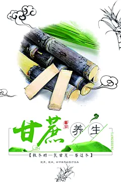 现摘清甜甘蔗甘蔗汁食品促销宣传广告海报