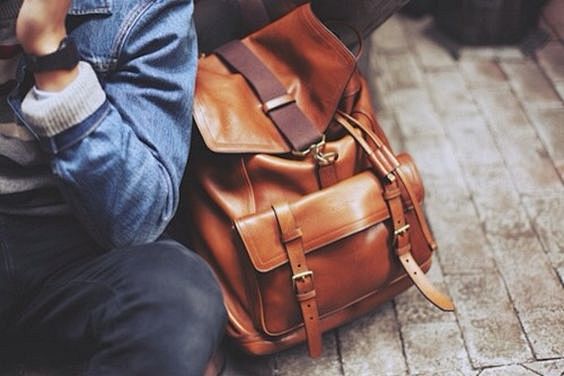 Leather backpack - L...