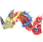 手绘水彩凤凰水墨火焰中国风免抠透明背景PNG图案  (148)
