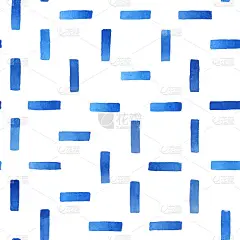 水彩抽象几何瓷砖在蓝色。手绘无缝图案