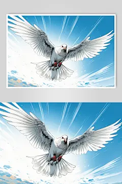 AI数字艺术展翅飞翔的和平鸽插画