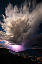 ~~Intensity ~ summer thunderstorm is backlit by lightning, Grand Canyon, Arizona by Adam Schallau#摄影师##美景##素材##壁纸#
