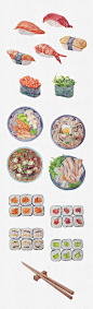 Japanese food. Watercolor collection. : Watercolor illustrations.