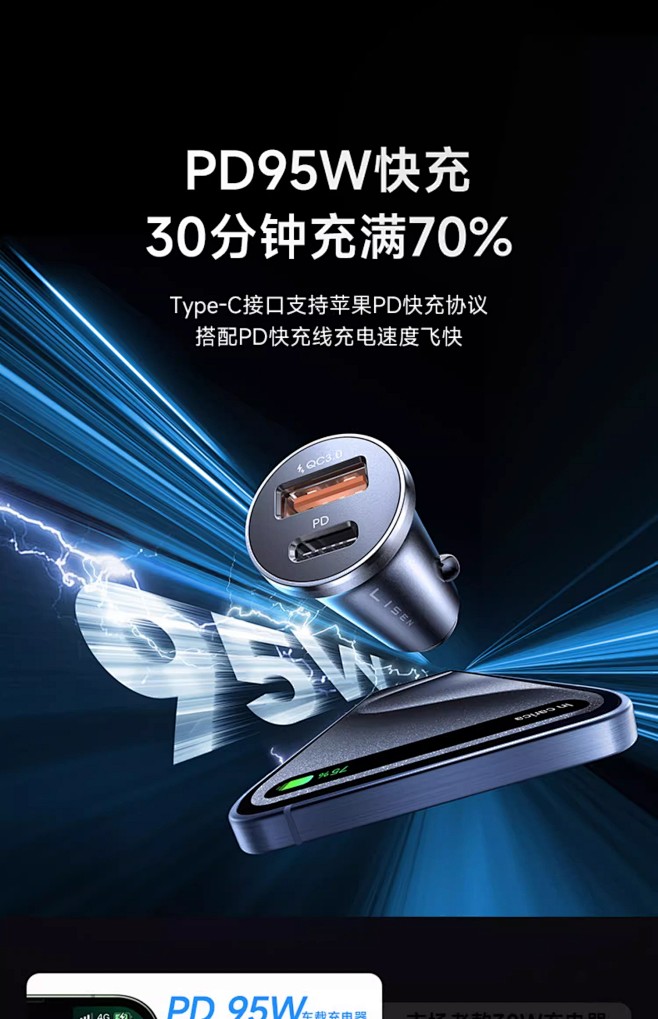车载充电器适用苹果15超级快充汽车点烟器...