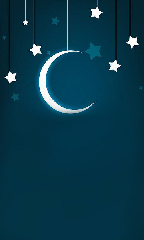 月亮与小星星纯色蓝色手机壁纸