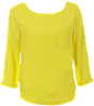 黄色复古前短后长圆弧下摆9分袖圆领雪纺衫-最搭配